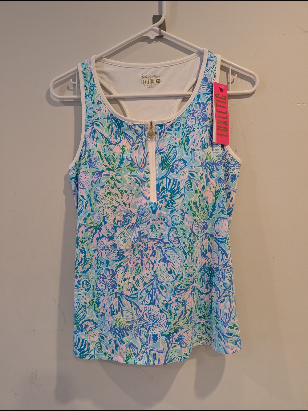 Lilly Pulitzer New Canna Bra Tank Top Luxletic Sz M Summer UPF 50+ Surf Blue Sol
